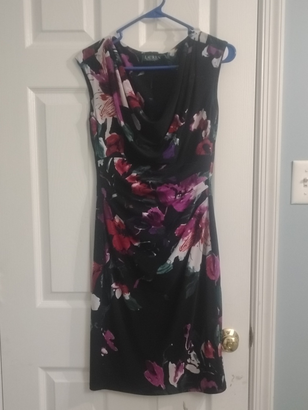 Lauren Ralph Lauren Black Floral Cowl-Neck Midi Dress